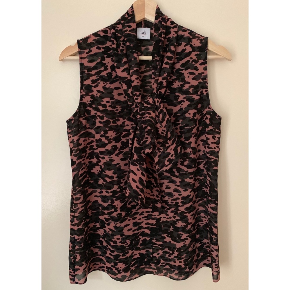 CAbi • S • Tie Neck Sleeveless V-Neck Camo Top
